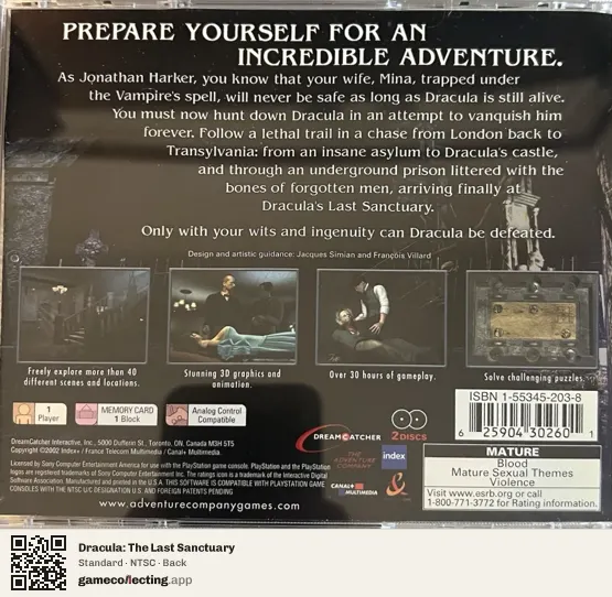 Dracula: The Last Sanctuary PlayStation, NTSC box back