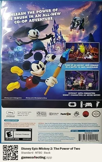 Disney Epic Mickey 2: The Power of Two Nintendo Wii U, NTSC box back