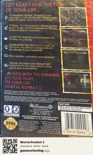 Mortal Kombat 3 Sega Mega Drive / Genesis, NTSC box back