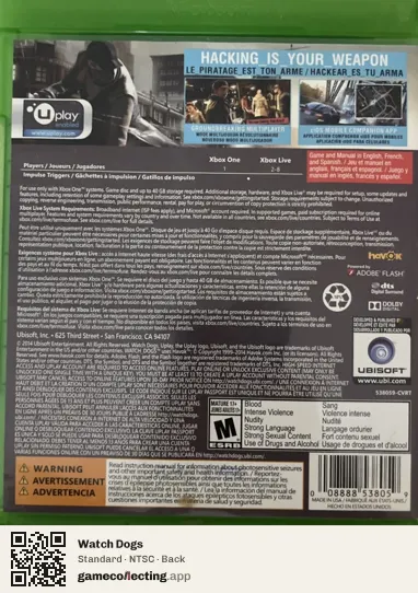 Watch Dogs Xbox One, NTSC box back