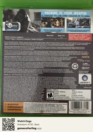 Watch Dogs Xbox One, NTSC box back