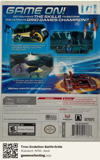 Tron: Evolution: Battle Grids Nintendo Wii, NTSC box back