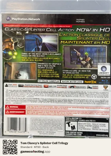 Tom Clancy's Splinter Cell Trilogy PlayStation 3, NTSC box back