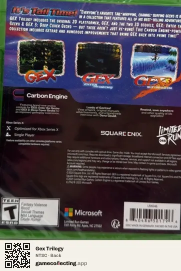 Gex Trilogy Xbox Series X, NTSC box back