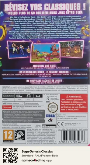Sega Genesis Classics Nintendo Switch, France box back