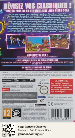 Sega Genesis Classics Nintendo Switch, France box back