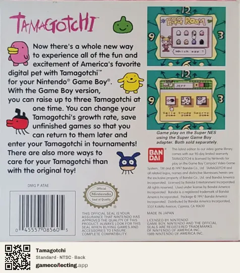 Tamagotchi Game Boy, NTSC box back