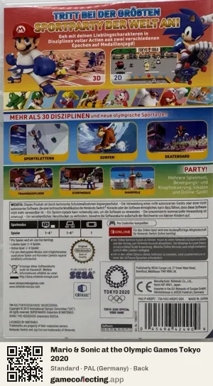 Mario & Sonic at the Olympic Games Tokyo 2020 Nintendo Switch, Germany box back