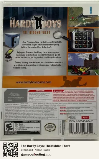 The Hardy Boys: The Hidden Theft Nintendo Wii, NTSC box back