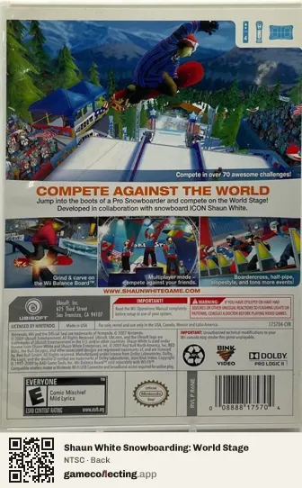 Shaun White Snowboarding: World Stage Nintendo Wii, NTSC box back