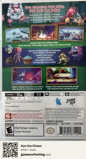 Ayo the Clown Nintendo Switch, NTSC box back