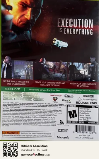Hitman: Absolution Xbox 360, NTSC box back