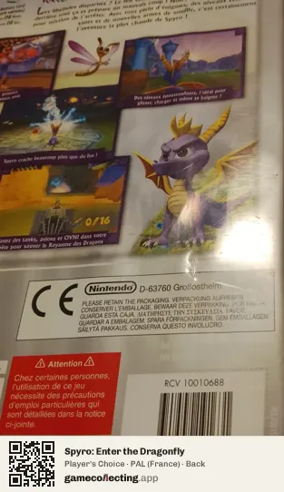 Spyro: Enter the Dragonfly Nintendo GameCube, France box back