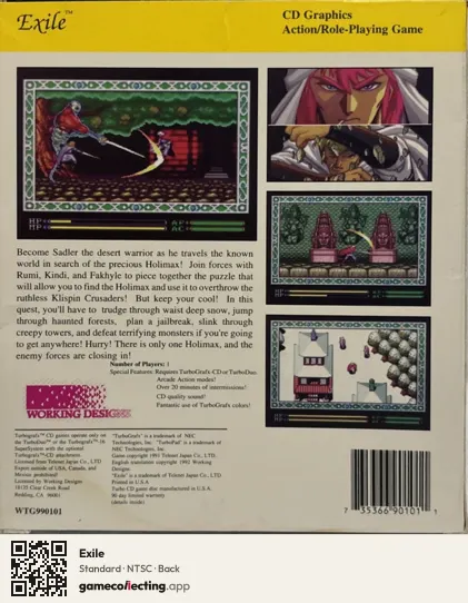 Exile TurboGrafx-CD, NTSC box back