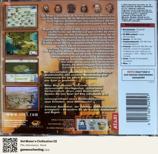 Sid Meier's Civilization III Computer, Germany box back