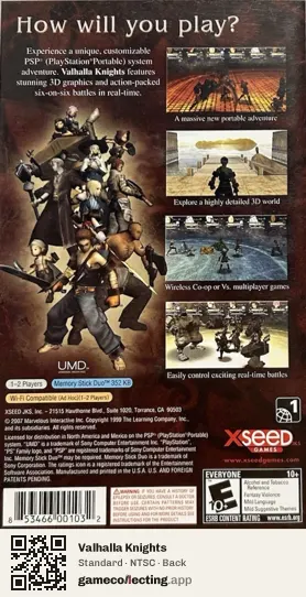 Valhalla Knights PlayStation Portable, NTSC box back