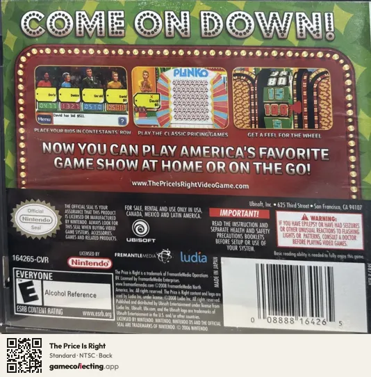 The Price Is Right Nintendo DS, NTSC box back