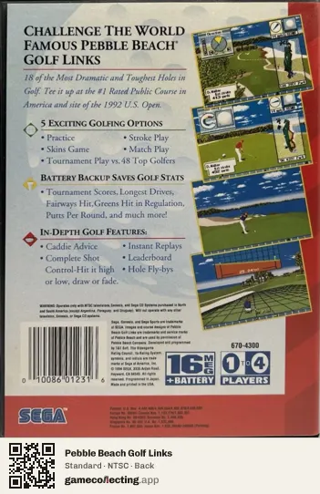 Pebble Beach Golf Links Sega Mega Drive / Genesis, NTSC box back