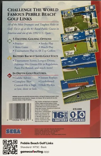 Pebble Beach Golf Links Sega Mega Drive / Genesis, NTSC box back