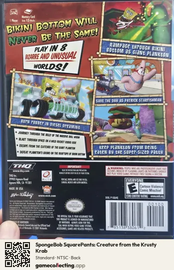 SpongeBob SquarePants: Creature from the Krusty Krab Nintendo GameCube, NTSC box back