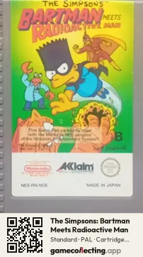 The Simpsons: Bartman Meets Radioactive Man Nintendo Entertainment System, PAL cartridge label