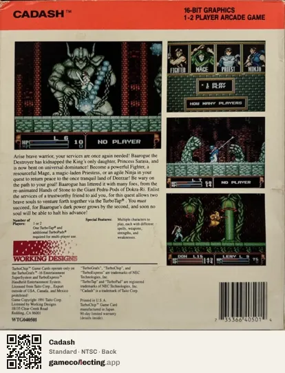 Cadash TurboGrafx-16, NTSC box back