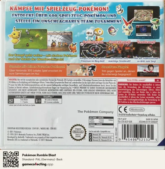 Pokémon Rumble Blast Nintendo 3DS, Germany box back