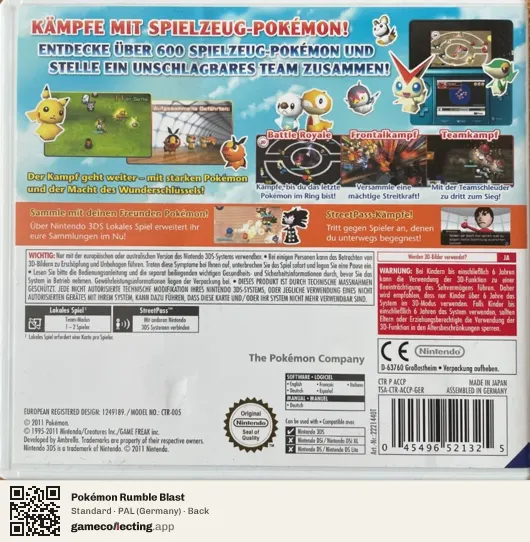 Pokémon Rumble Blast Nintendo 3DS, Germany box back