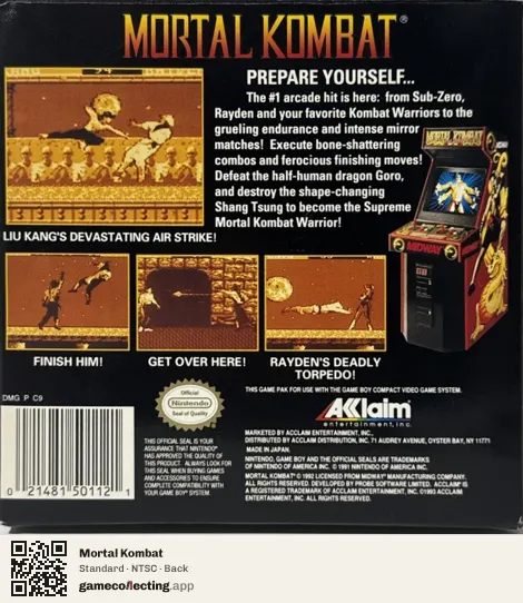 Mortal Kombat Game Boy, NTSC box back