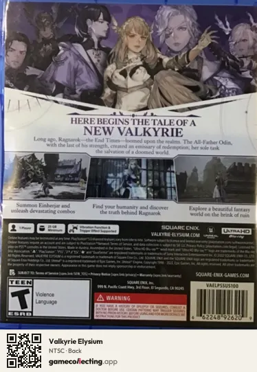 Valkyrie Elysium PlayStation 5, NTSC box back