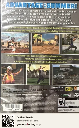 Outlaw Tennis PlayStation 2, NTSC box back