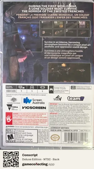 Conscript Nintendo Switch, NTSC box back