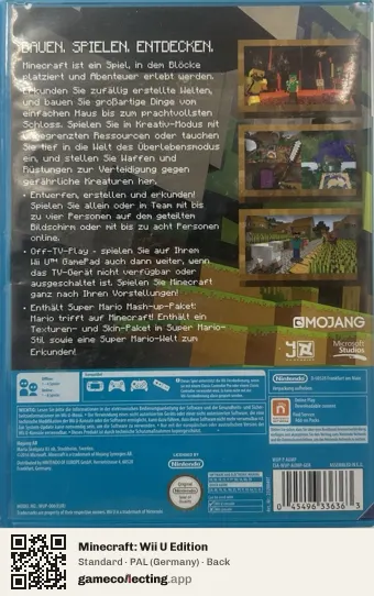 Minecraft: Wii U Edition Nintendo Wii U, Germany box back