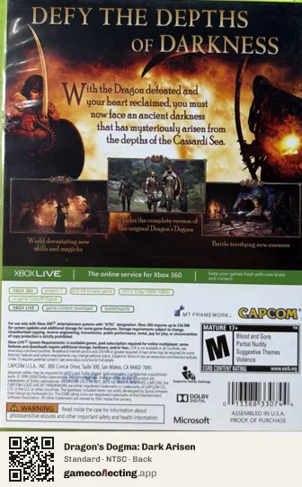 Dragon's Dogma: Dark Arisen Xbox 360, NTSC box back