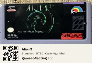 Alien 3 Super Nintendo Entertainment System, NTSC cartridge label