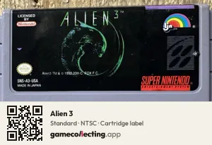 Alien 3 Super Nintendo Entertainment System, NTSC cartridge label