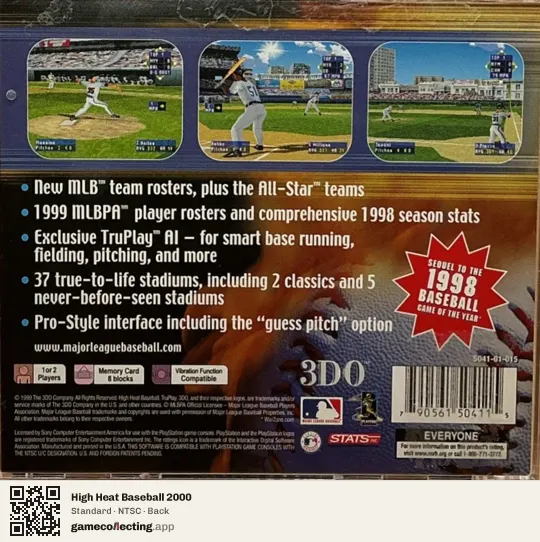 High Heat Baseball 2000 PlayStation, NTSC box back