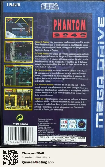 Phantom 2040 Sega Mega Drive / Genesis, PAL box back