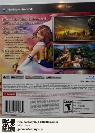 Final Fantasy X/X-2 HD Remaster PlayStation 3, NTSC box back