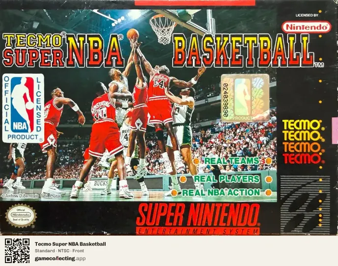 Tecmo Super NBA Basketball Super Nintendo Entertainment System, NTSC box front