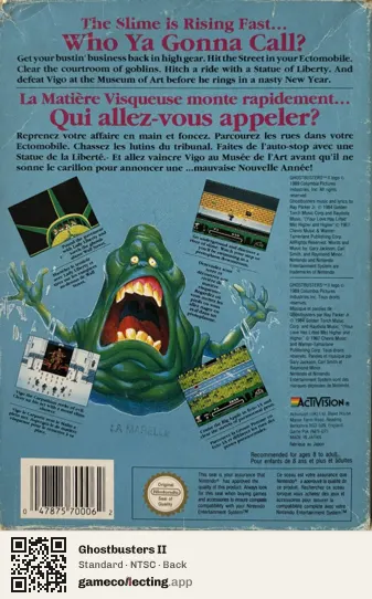 Ghostbusters II Nintendo Entertainment System, NTSC box back