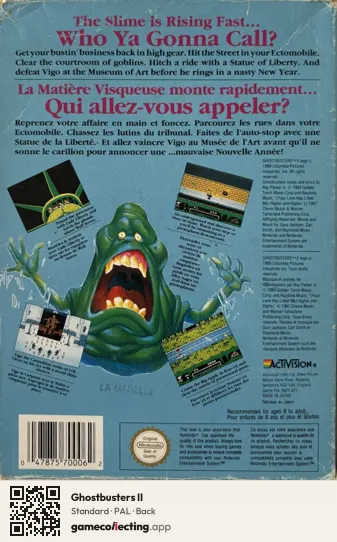 Ghostbusters II Nintendo Entertainment System, PAL box back