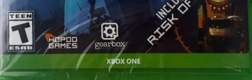 Risk of Rain 2, the ESRB box on its front