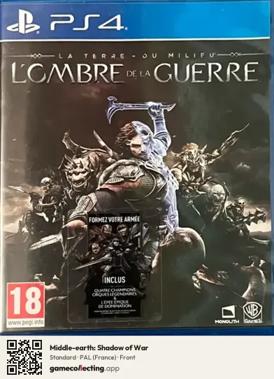 Middle-earth: Shadow of War PlayStation 4, France box front
