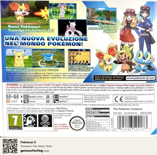 Pokémon X Nintendo 3DS, Italy box back