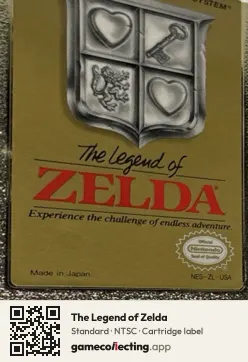 The Legend of Zelda Nintendo Entertainment System, NTSC cartridge label