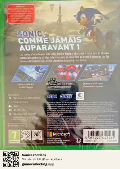 Sonic Frontiers Xbox Series X, France box back