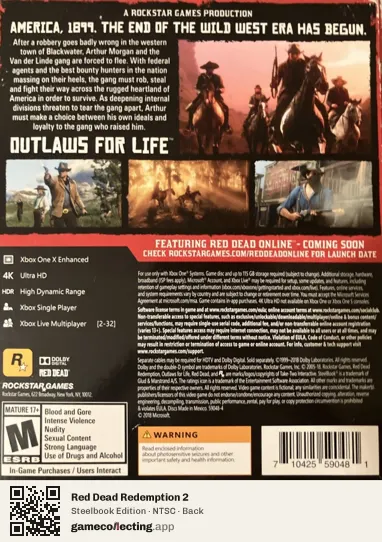 Red Dead Redemption 2 Xbox One, NTSC box back
