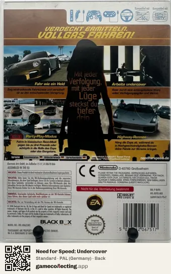 Need for Speed: Undercover Nintendo Wii, Germany box back