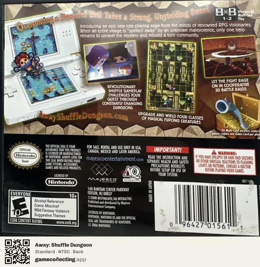 Away: Shuffle Dungeon Nintendo DS, NTSC box back
